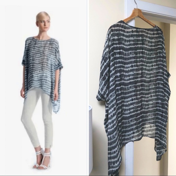 Ronen Chen ‘Emma’ oversized drape Top in Neptune Print (tiedye grey/black/white) - Picture 1 of 13